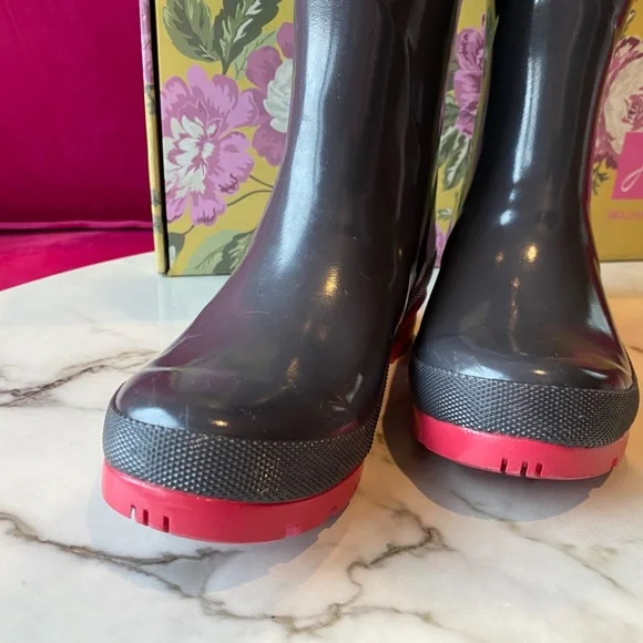 Joules Kelly Welly Rain boots slate gray with Pink SZ 6 - Picture 6 of 16